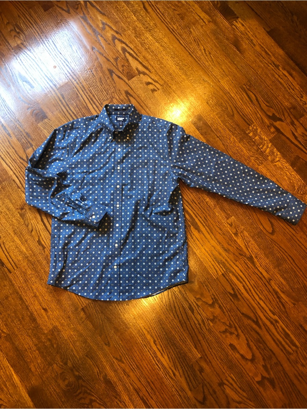 Lands’ End Blue Patterned No-Iron Button-Down Shirt - Size Large Tall